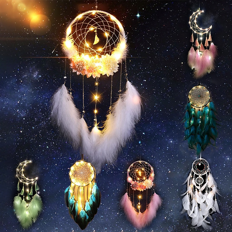 Dream Catcher LED Feather Light Creative Fairy Lamp Wall Hanging Holiday Decorations Bedroom Family Wedding Birthday Party Blessing Gift