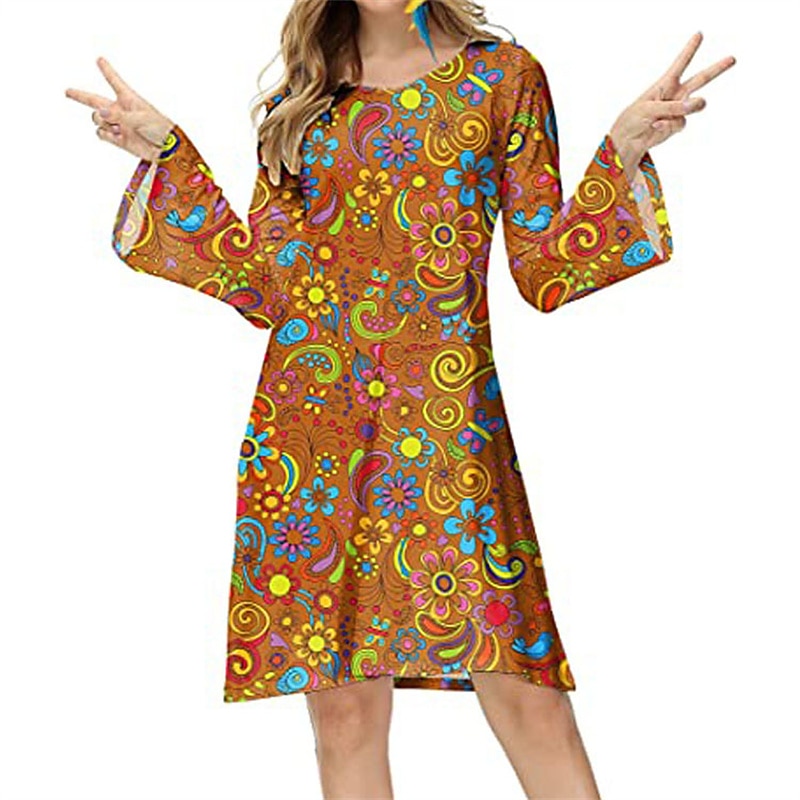 Hippie Retro Vintage 1970s Disco Dress Women's Costume Vintage Cosplay Party & Evening Long Sleeve Dress Masquerade2