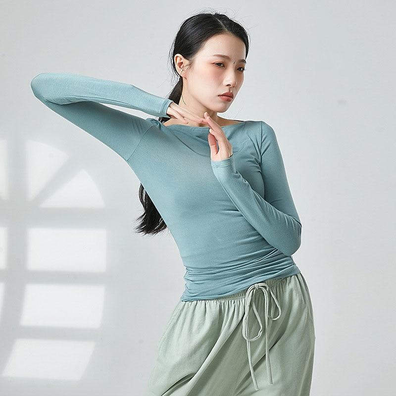 Activewear Top Ruching Pure Color Women's Performance Training Long Sleeve Polyester2