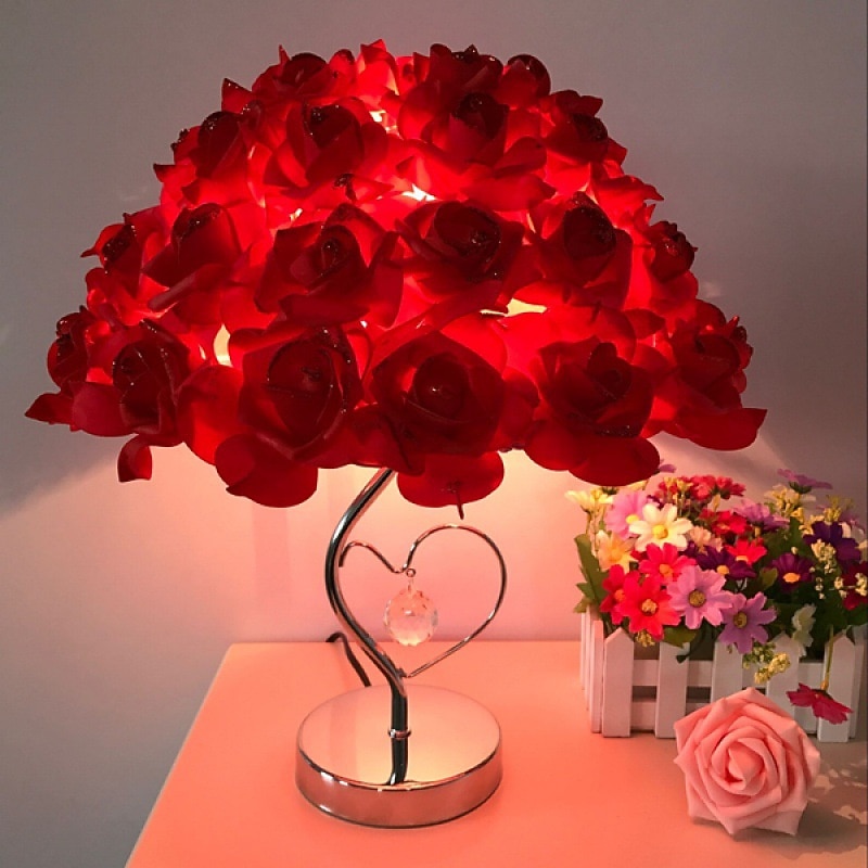 Romantic Rose Flower LED Table Lamp Valentines Style Wedding Party For Girl Bedroom Bedside Night Light Decoration Gift Holiday Lighting
