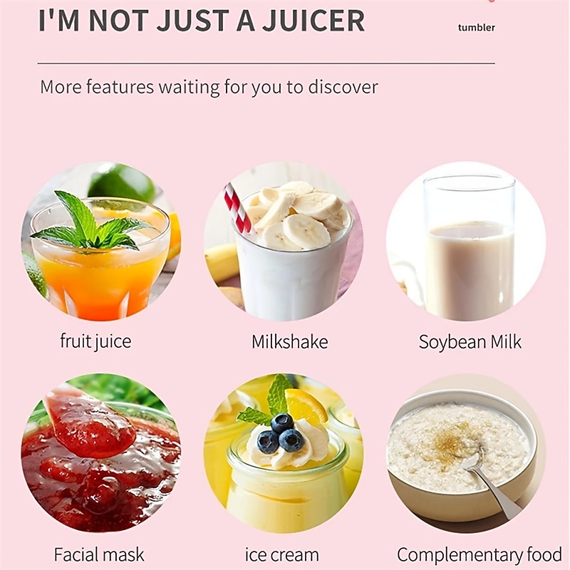 Mini Portable Mixer Cup 500ML Fruit Veggie Juicer Portable Blender For Fresh JuiceFresh Juice BlenderBlender Cup ElectricPersonal Size Blender For Shakesand SmoothiesUSB Charging Blender4