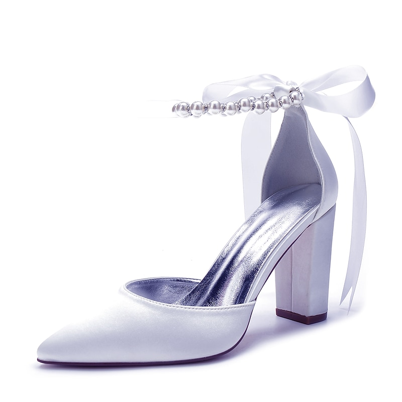 Elegant Green Satin Ankle Strap Heels – Pointed Toe, Pearl Bow Detail, Block Heel Pumps for Women – Perfect for Weddings & Parties 12