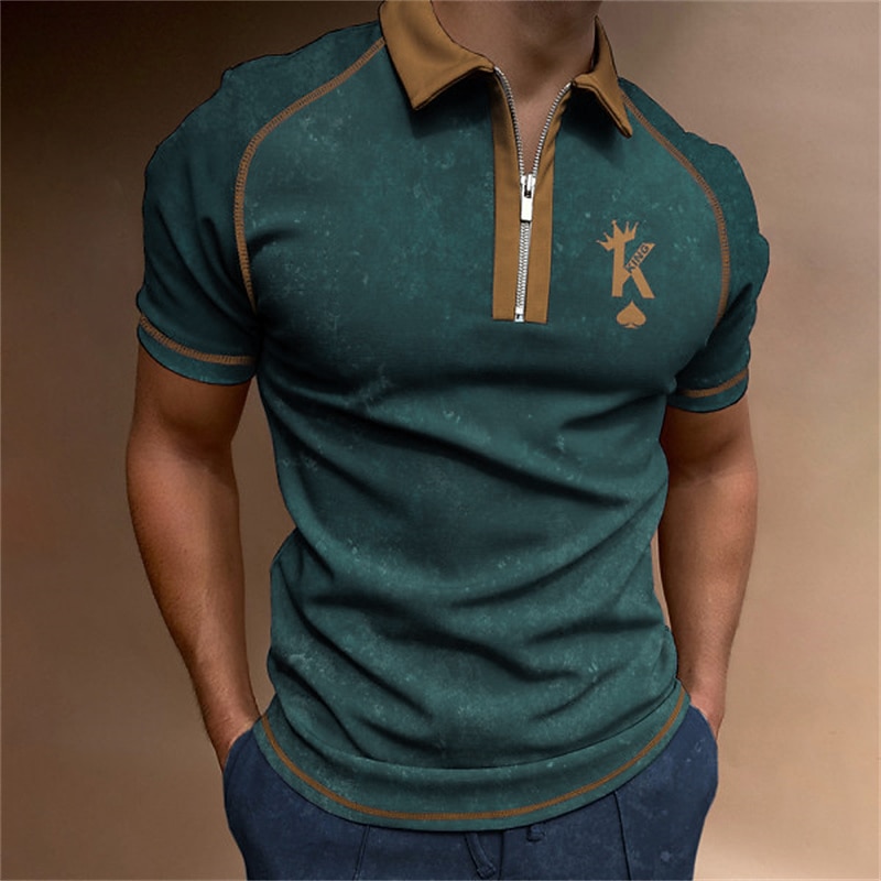 Men's Polo Shirt Quarter Zip Polo Street Casual Turndown Quarter Zip Short Sleeve Fashion Casual Color Block Zipper Quarter Zip Spring & Summer Regular Fit Black Navy Blue Green Polo Shirt4