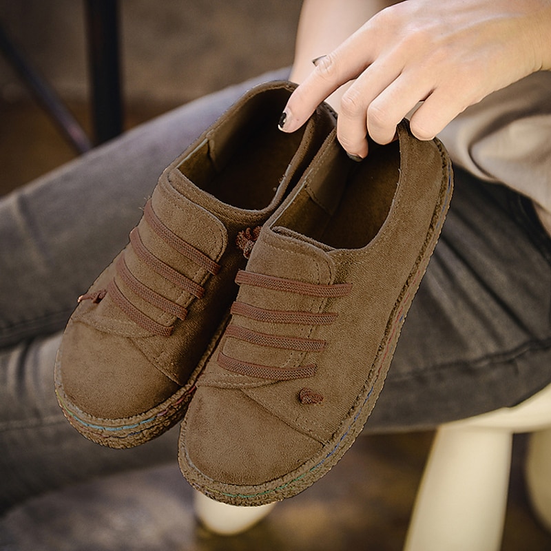 Women's Brown Suede Slip-On Shoes – Comfortable Casual Sneakers with Elastic Straps for Everyday Wear and Outdoor Activities