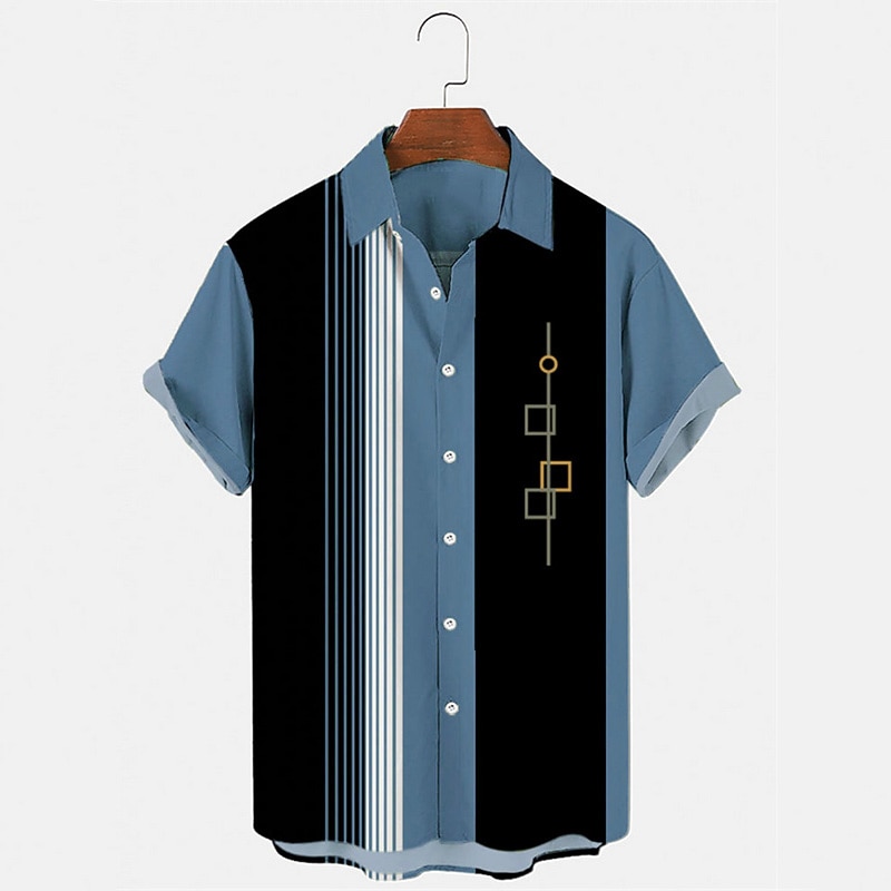 Men's Color Block Geometric Pattern Summer Shirt Casual Shirt Bowling Shirt Short Sleeve Fashion 1950s Leisure Going out Weekend Summer Turndown Button-Down Red Blue Brown Green Gray4
