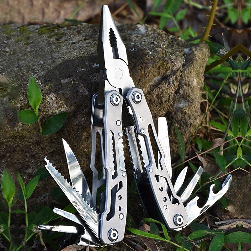 1 Pair Of Stainless Steel Folding Pliers With Screwdriver, Saw, Knife, Bottle Opener For Camping, Tactical, Household Tools