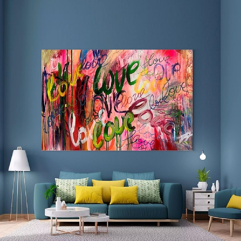 Handmade Hand Painted Oil Painting Wall Modern Abstract Painting Love Graffiti Canvas Painting Home Decoration Decor Rolled Canvas No Frame Unstretched