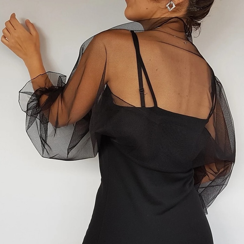 Mesh Bolero Long Puff Ruffles Sleeve See Through Cover Up Shrug Tulle Bolero Bridal Organza Wedding Guest Fashion Women's Wrap Sun Protection All-Match Spring & Summer dress to impress4