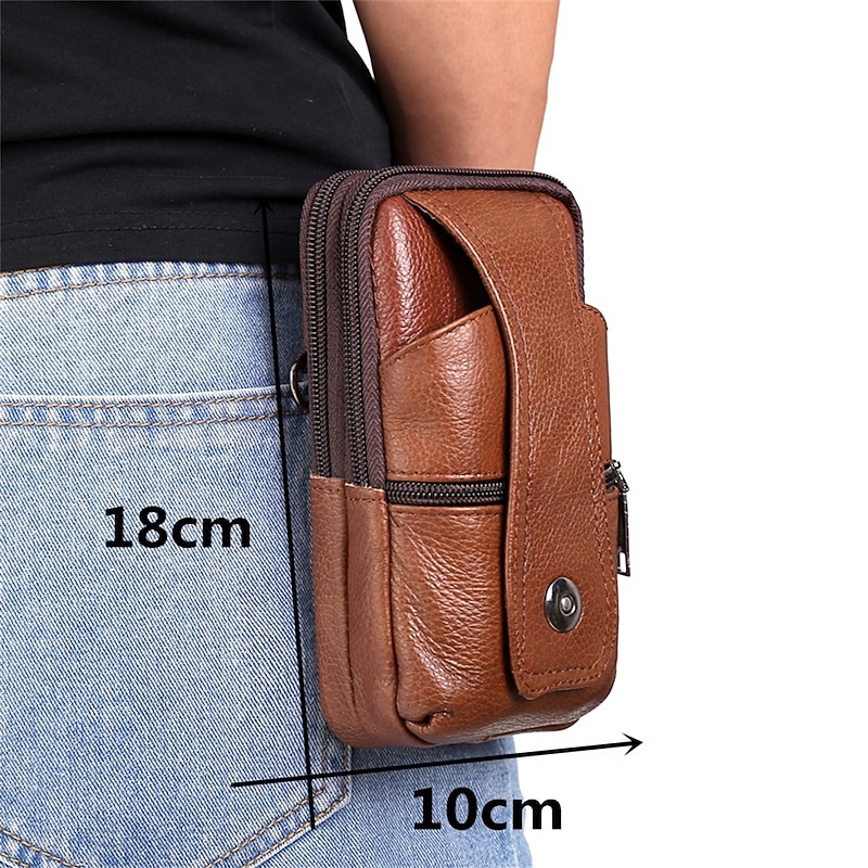 Fashion Men Leather Waist Bag Multifunction Fanny Pack Large Capacity Belt BagBrown Shoulder Bags Crossbody BagsMulti-layer buckle mobile phone bag4