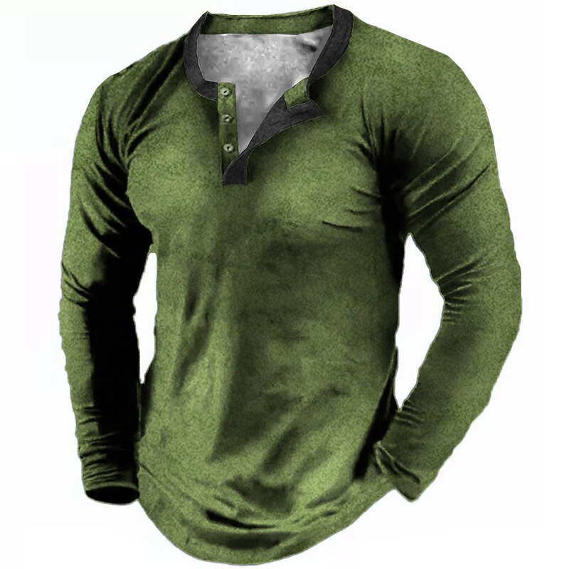 Men's Button T Shirt Henley Shirt Tee Long Sleeve Shirt Long Sleeve Henley Spring &  Fall Fashion Streetwear Basic Print Button-Down Vacation Casual Sports Light Yellow Black Dark Red Top Tee for Men4