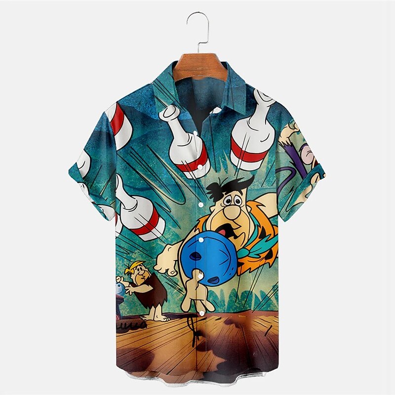 Men's Bowling Ball Shirt Short Sleeve Sports Fashion Streetwear Outdoor Casual Daily Summer Spring Turndown Print Button-Down Blue Orange Green3