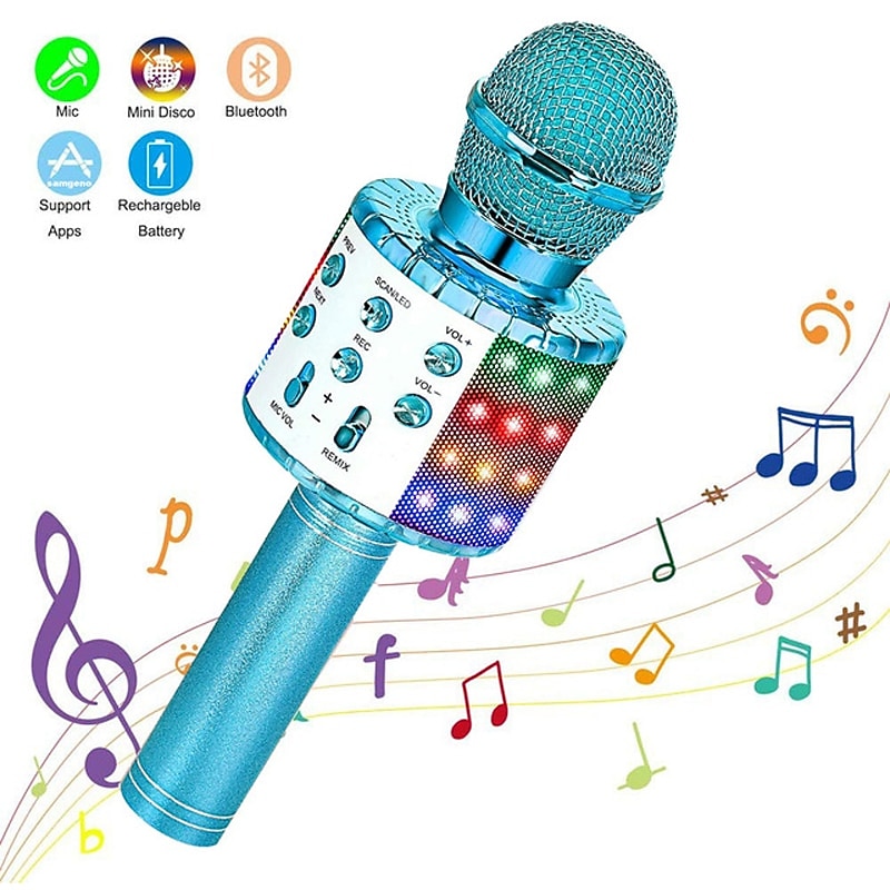 Karaoke Microphone Wireless Karaoke Microphone with LED Light for Girls 3-12 Years Old Christmas Gift Toys