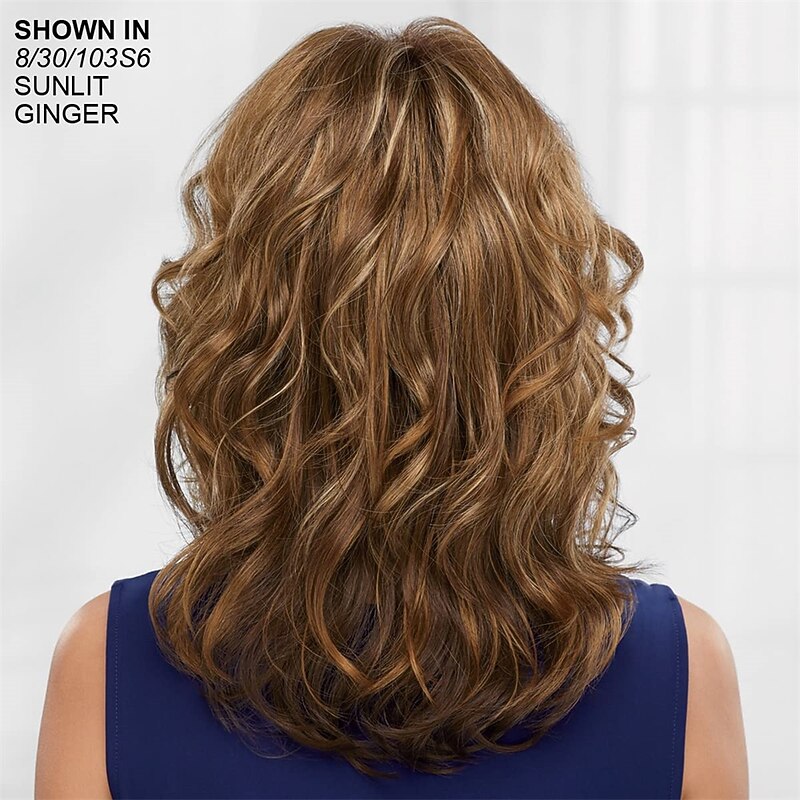 Long Wig with Swept Bangs and Bouncy Curls / Multi-Tonal Shades of Blonde Silver Brown and Red3