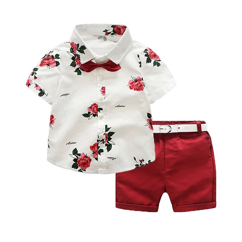 2 Pieces Kids Boys Shirt & Shorts Outfit Floral Short Sleeve Cotton Set Outdoor Fashion Daily Summer Spring 3-7 Years White