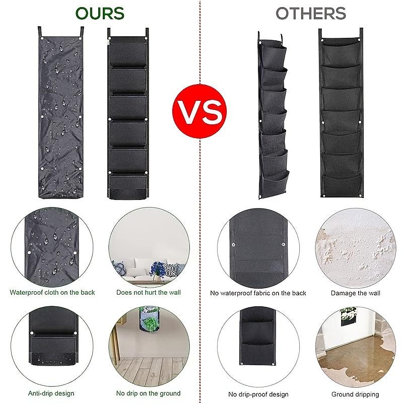 6 Pockets Hanging Planter Bags, Vertical Felt Fabric Nursery Bags, Grow Bag For Vegetable, Garden Supplies2