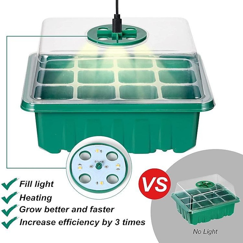5 Pack Seed Starter Trays with Grow Light, Seedling Starter Trays Adjustable Humidity Dome, Durable Seed Starter Kit for Seeds Growing Starting2