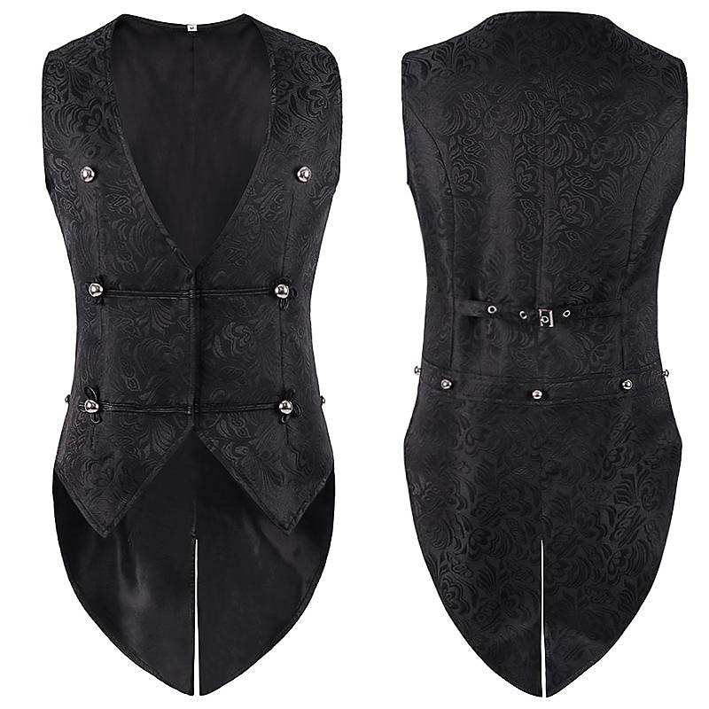 Retro Vintage Medieval Renaissance Coat Waistcoat Prince Knight Ritter Nobleman Jacquard Fancy Dress Men's Steampunk Masquerade Adults' waistcoat