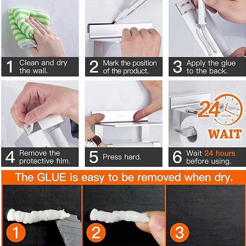 Toilet Paper Holder No Drilling Required Toilet Paper Holder with Shelf Self-Adhesive Toilet Roll Holder with Patented Adhesive Toilet Roll Holder Wall Mounted for Kitchen and Bathroom4