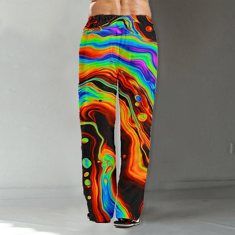 Men's Trousers Summer Pants Beach Pants Drawstring Elastic Waist Straight Leg Abstract Graphic Prints Comfort Casual Daily Holiday Streetwear Designer Red Orange3