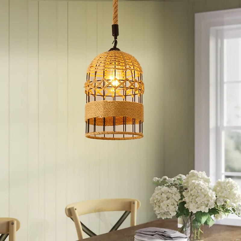 LED Pendant Light Woven Chandelier lighting  Basket Lamp Shade Light Fixtures Ceiling Light Hanging for Patio Hallway Kitchen Island Bedroom Dining Room4