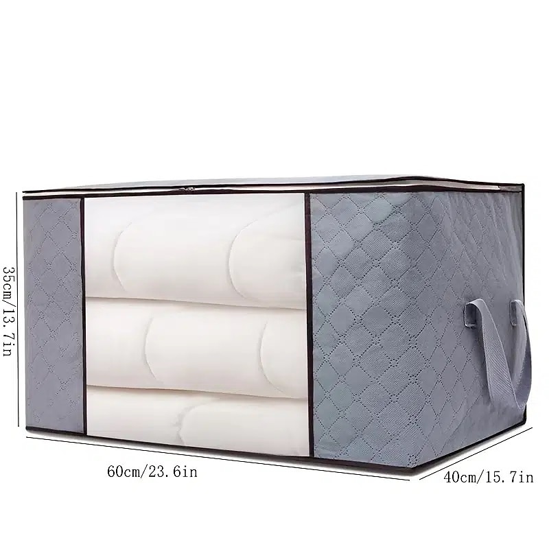 Large Capacity Clothes Storage Bag Organizer With Reinforced Handle Thick Fabric For Comforters, Blankets, Bedding, Foldable With Sturdy Zipper, Clear Window4