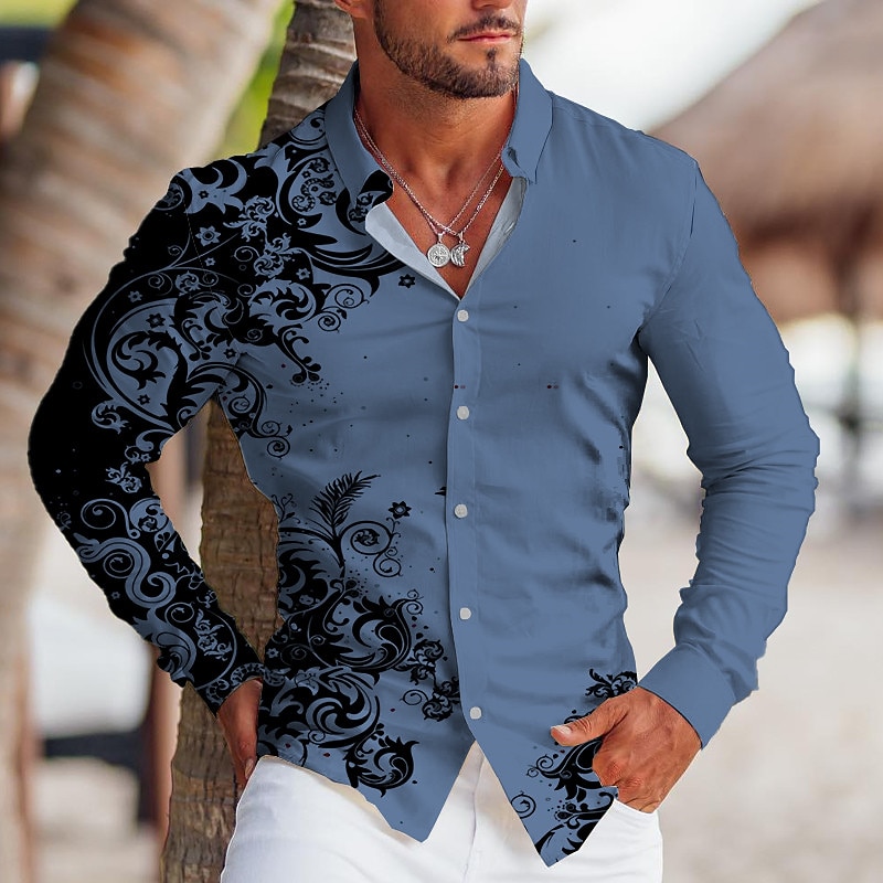 Men's Floral Shirt Button Up Shirt Long Sleeve Tropical Fashion Designer Outdoor Casual Daily Fall & Winter Turndown Print Button-Down White Red Blue Light Blue3