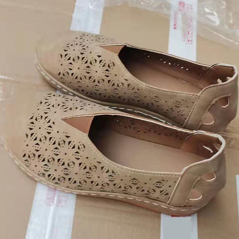 Women's Blue Slip-On Comfort Shoes with Hollow Floral Cutouts, Wide Fit Soft Sole Flats for Walking, Travel, and Casual Daily Wear3