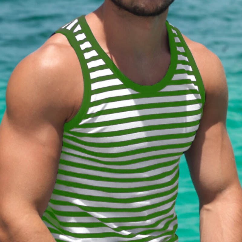 Men's Tank Top Vest Top Undershirt Sleeveless Shirt Sleeveless Crew Neck Summer Striped Fashion Streetwear Athleisure Print Vacation Athleisure Going out Red Blue Green Top Tee for Men2