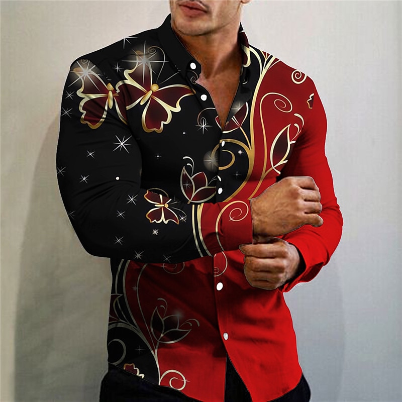 Men's Geometric Pattern Shirt Button Up Shirt Long Sleeve Sports Fashion Streetwear Outdoor Casual Daily Fall & Winter Turndown Print Button-Down Black Red Gold Gray2