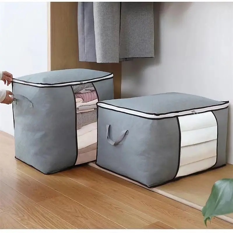 Large Capacity Clothes Storage Bag Organizer With Reinforced Handle Thick Fabric For Comforters, Blankets, Bedding, Foldable With Sturdy Zipper, Clear Window3