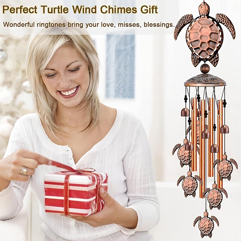 1pc Vintage Metal Turtle Iron Wind Chime, Outdoor Courtyard Music Decorations, Festival Gifts For Family4