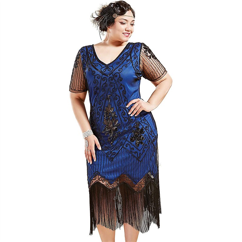 Roaring 20s 1920s Cocktail Dress Flapper Dress Cocktail Dress Accesories Set The Great Gatsby Wedding Guest Sequins Tassel Fringe Fancy Dress Women's Masquerade Party / Evening Prom Wedding Reception2