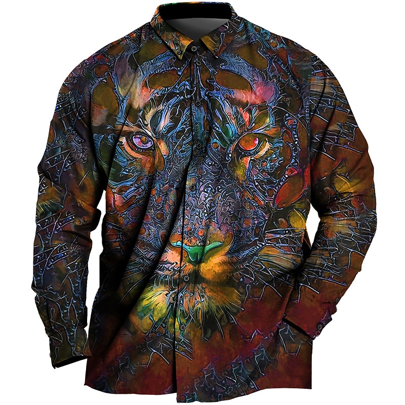 Men's Plus Size Shirt Big and Tall Animal Turndown Print Long Sleeve Spring & Summer Sports Fashion Streetwear Designer Outdoor Street Tops3