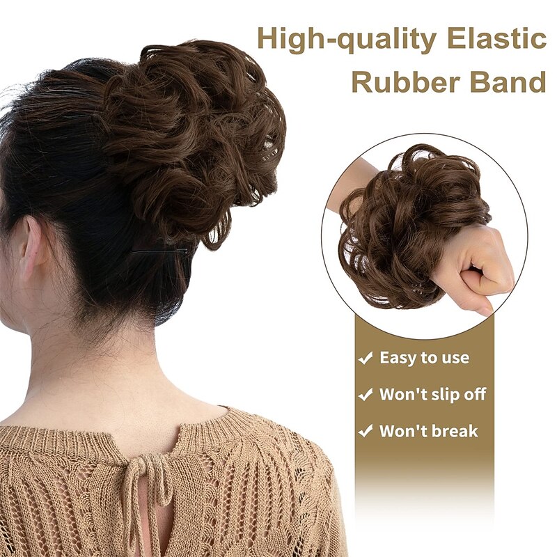 Messy Bun Hair Piece RSWETE Instant Rose Bun Hair Scrunchie Hairpieces for Women Wavy Curly Hair Pieces Chignon Ponytail Hair Extensions Updo Hairpiece Wiglet Bun4