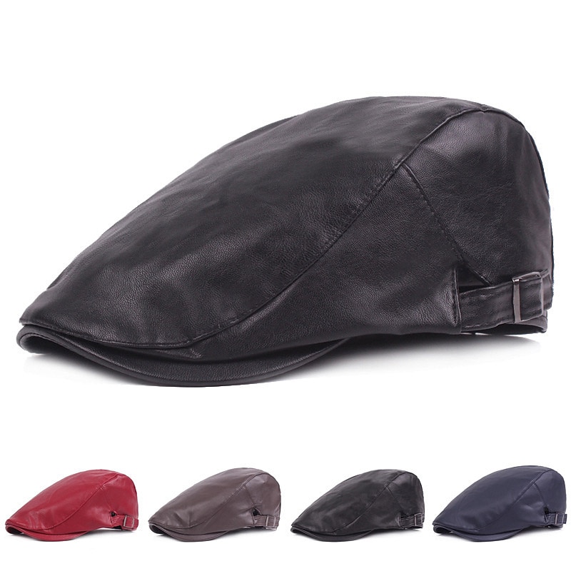 Men's Flat Cap Black Red leatherette Streetwear Stylish 1920s Fashion Outdoor Daily Going out Plain Warm