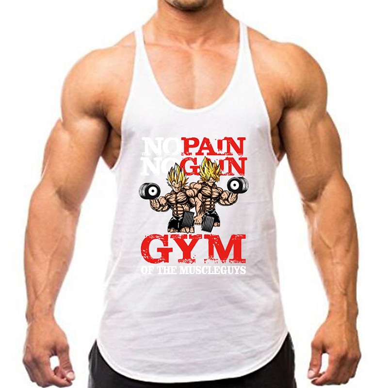 Men's Gym Workout Stringer Tank Top | "No Pain No Gain" Muscle Graphic | Fitness Sleeveless4