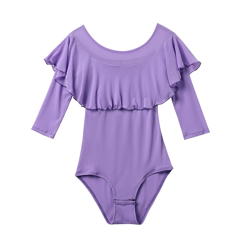 Latin Dance Activewear Leotard / Onesie Ruffles Ruching Pure Color Women's Performance Training Half Sleeve High Cotton Blend2