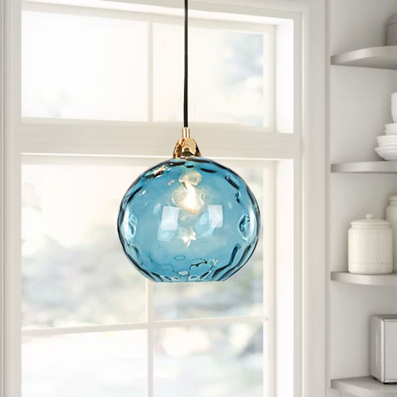 LED Pendant Lights Kitchen Island Hand Blown Glass Lighting Marble Blue Modern Farmhouse Foyer Entryway Light Fixtures Ceiling Hanging Globe Over Table3