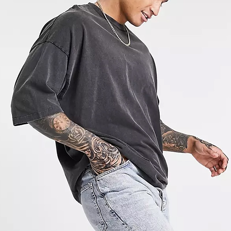 Men's T Shirt 100% Cotton Acid Wash Shirt Oversized Shirt Tee Top Short Sleeve Crew Neck Summer Plain Streetwear Designer Casual Daily Outdoor Sport Going out Black Blue Grey Top Tee for Men4