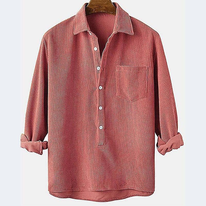 Men's Shirt Corduroy Shirt Overshirt Plain Vacation Street Yellow Blue Red Long Sleeve Turndown Spring &  Fall Clothing Apparel Pocket
