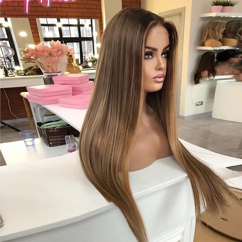 Remy Human Hair 13x4 Lace Front Wig Free Part Brazilian Hair Silky Straight Multi-color Wig 130% 150% Density with Baby Hair Ombre Hair Highlighted / Balayage Hair 100% Virgin For wigs for black women4