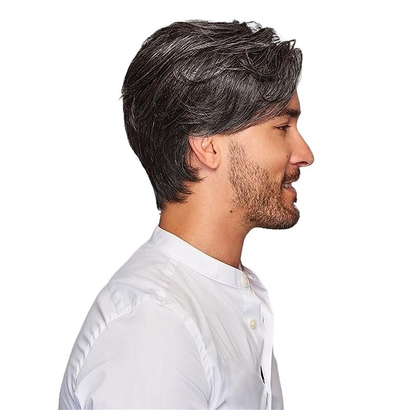 Men's Wig with Black and White Fringe and Partial Puffy Wig3