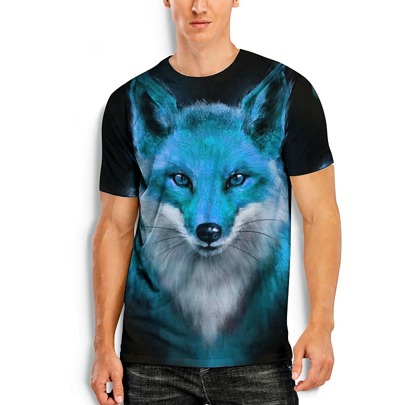 Men's Unisex Animal Fox Graphic Prints 3D Cartoon Shirt T Shirt Tee Short Sleeve T shirt 3D Print Round Neck Shirt Fashion Casual Daily Holiday Black Blue Brown Summer Clothing Apparel S M L XL XXL3