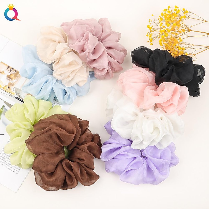 Chiffon Hair Rope Hair Ring Love Heart Printing Satin Fabric Covered Scrunchy Elastic Hair Bands Top Knots Ponytail Holder Accessories for Women2