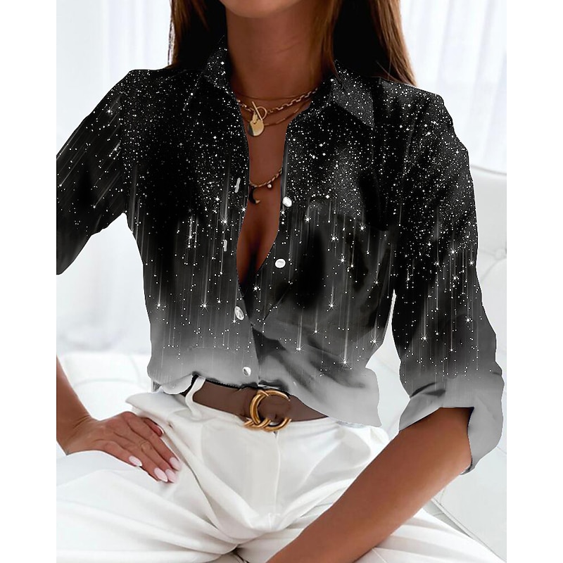 Women's Shirt Long Sleeve Button Down Blouse Basic Buttons Print Regular Tops Shirt Collar Casual Daily Blue Gray Spring Fall3