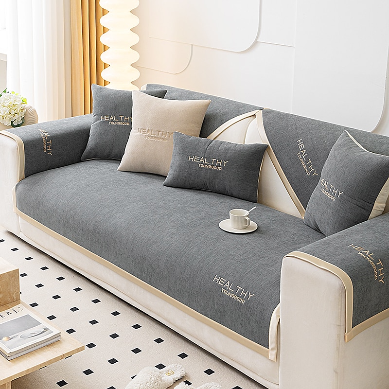 Chenille Sofa Mat Sofa Cover Couch Slipcover Anti-Cat Scratch Sofa Seat Pad Sectional Cover for Armchair Loveseat 4 or 3 seater L shape for Kids,Pet,Cats(Not Sold By A Set)