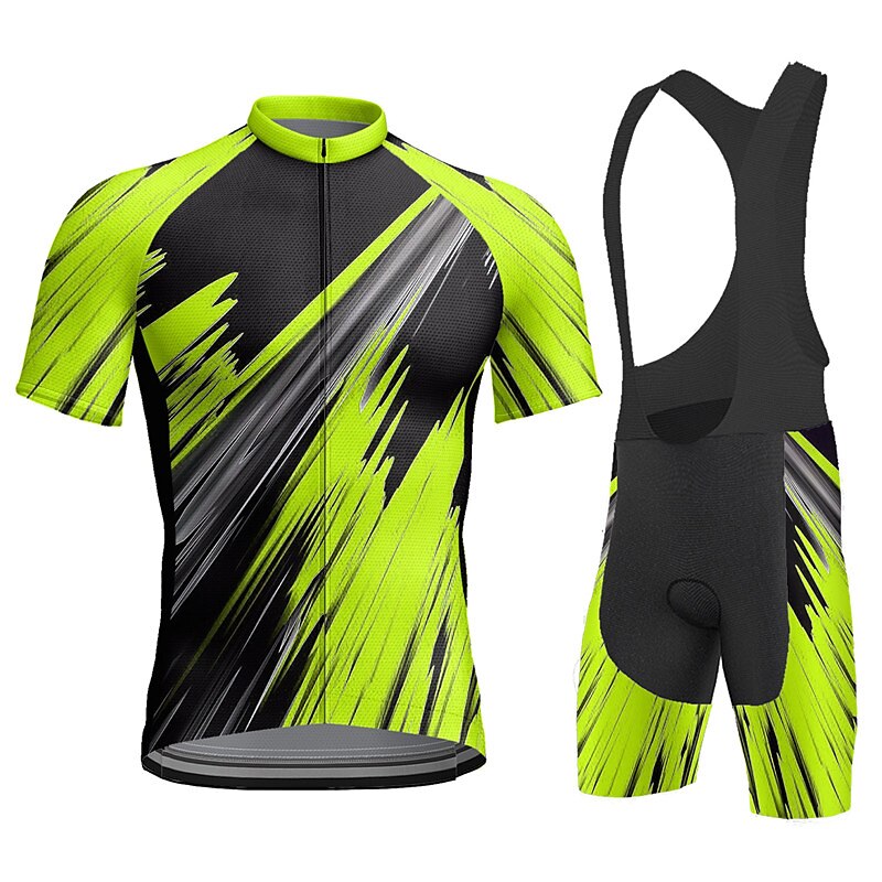 Men's Cycling Jersey with Bib Shorts Short Sleeve Mountain Bike MTB Road Bike Cycling Yellow Red Blue Geometic Bike Clothing Suit 3D Pad Breathable Quick Dry Back Pocket Polyester Spandex Sports2