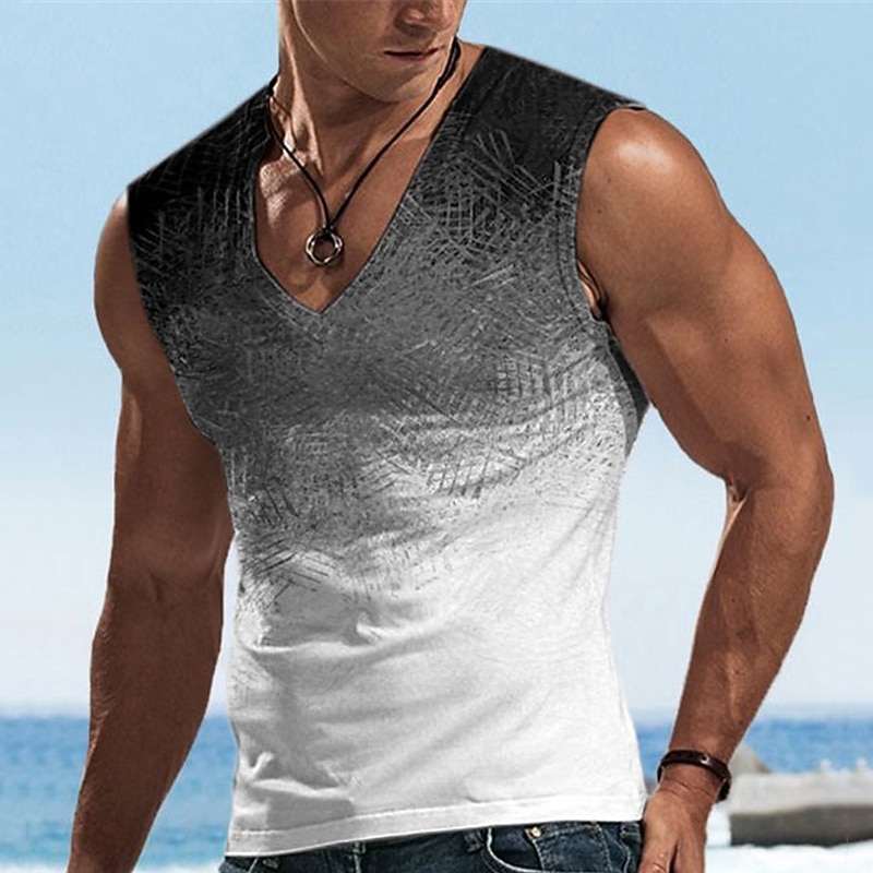 Men's Graphic Color Block Vest Top Sleeveless T Shirt for Men Double Color T Shirt Sleeveless T shirt 3D Print V Neck Shirt Designer Casual Muscle Sports Running Gym White Blue Brown Spring & Summer