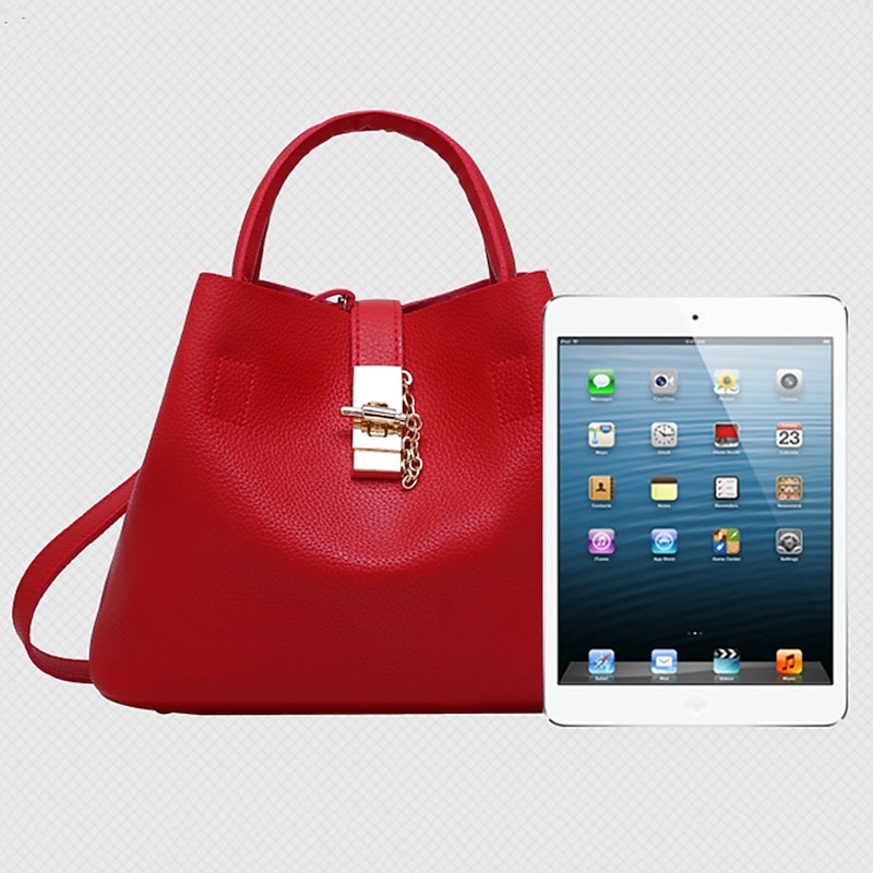 Women's Red Faux Leather Handbag with Gold Lock and Chain Accent - Stylish Shoulder Bag for Everyday and Formal Use2