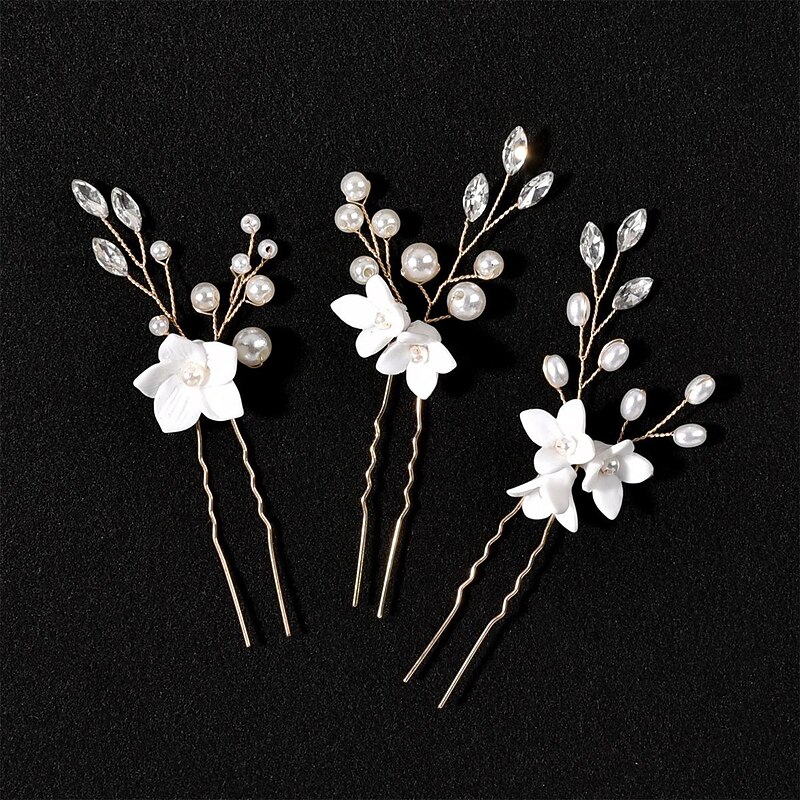 Wedding Hair Comb Bridal Hair Pins Set Silver Crystal Pearl Hair Side Comb U-shaped Flower Rhinestone Wedding Hair Accessories for Bride Bridesmaid Prom2